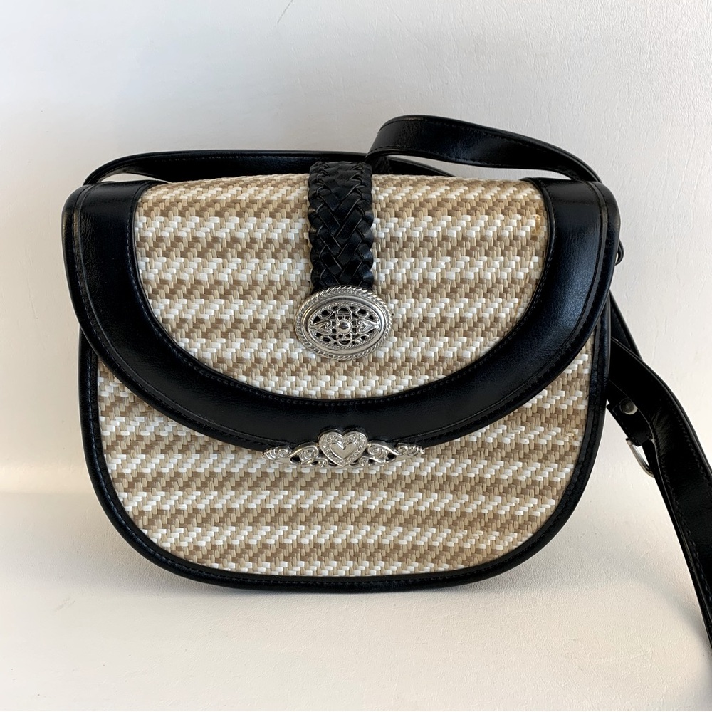 Chic Black and Beige Woven Crossbody Bag